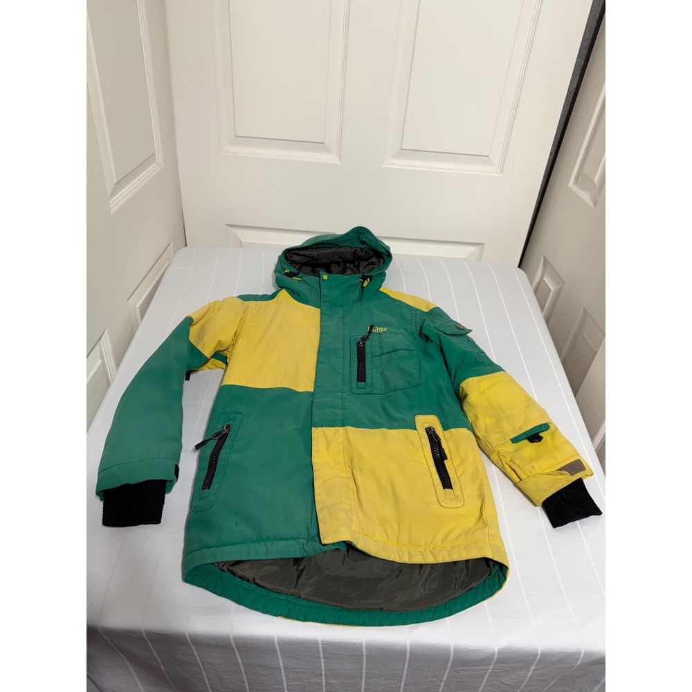 Orage Prime 10 Vintage Ski Jacket Green Yellow Colorblock Hooded Coat Size 8 S
